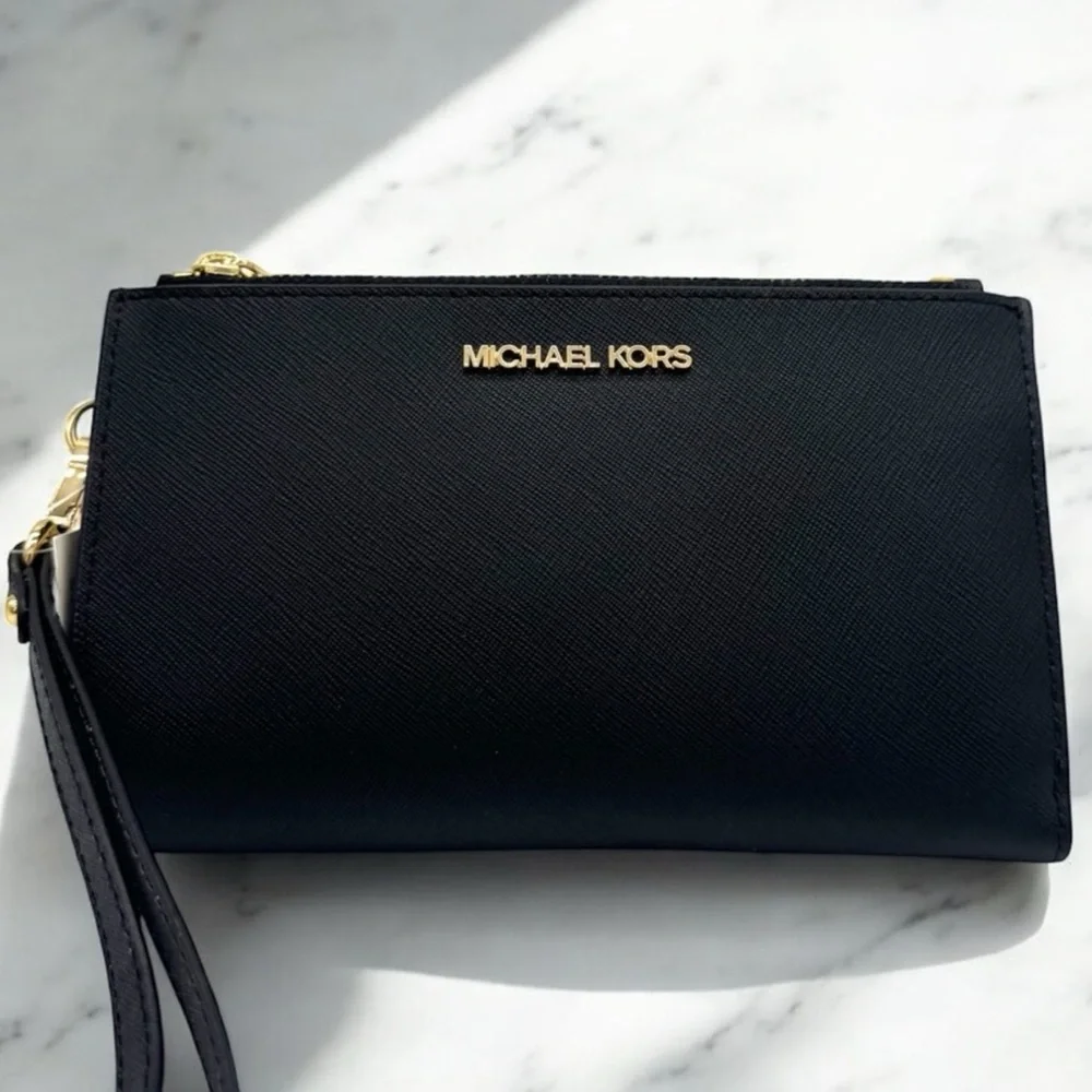 Michael Kors Large Jet Set Travel Double Zip Wallet Black - Picture 2 of 8